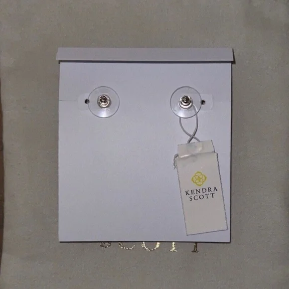 Kendra Scott Elle Custom Statement Earrings Silver & Green Sage Mica NEW - Picture 4 of 6